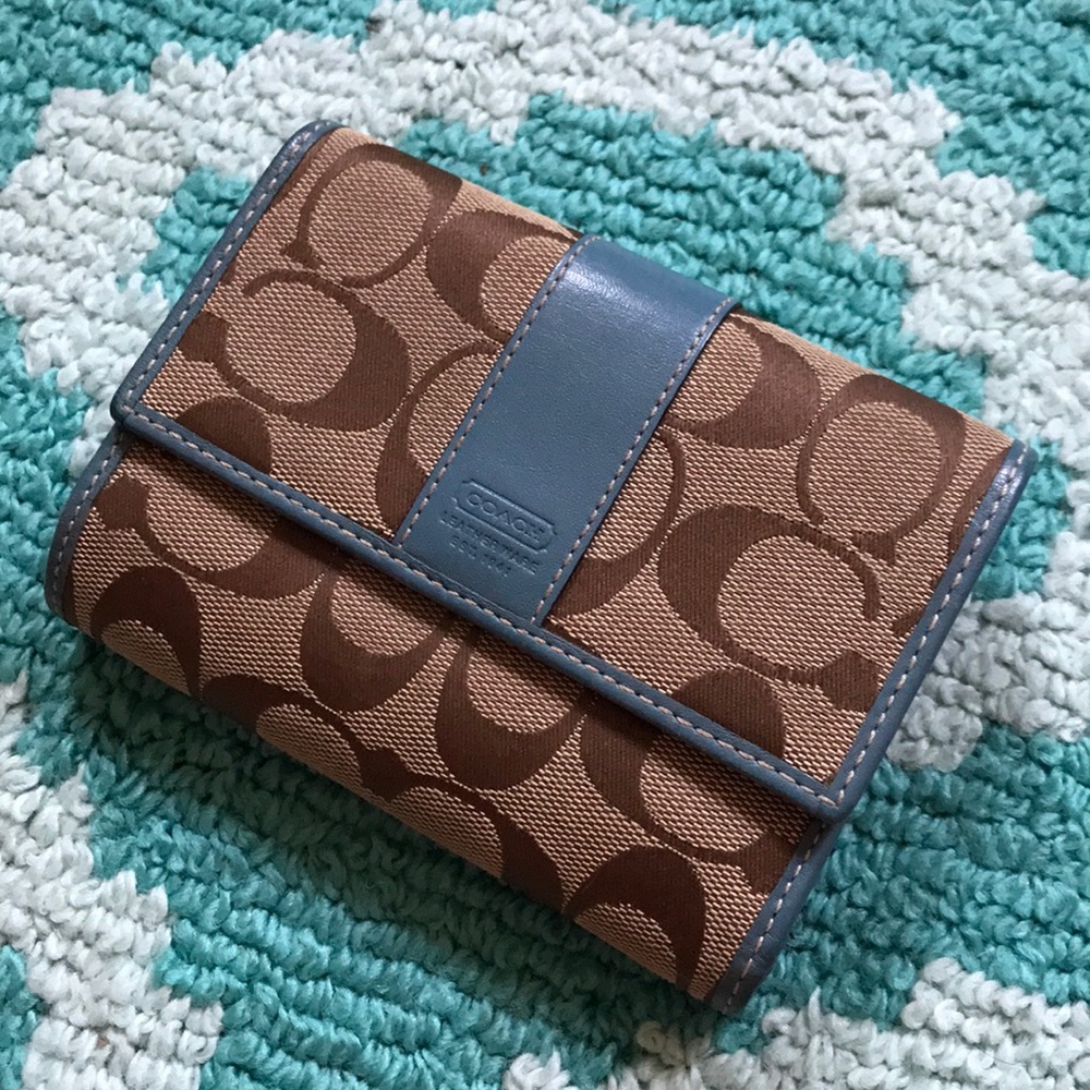 Coach Signature Fabric and Blue Leather Wallet